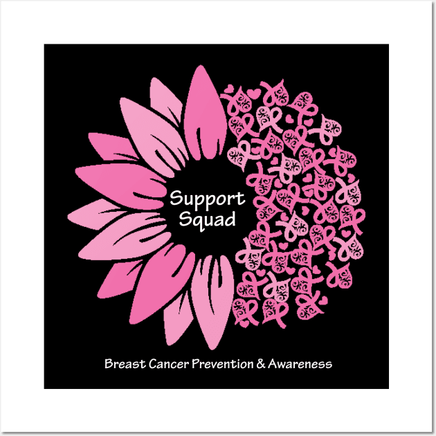 Breast cancer support squad with flower, hearts, ribbons & white type Wall Art by Just Winging It Designs